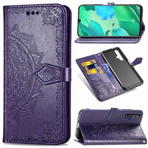 Embossing Imprint Mandala Flower Leather Wallet Case for Huawei Nova 5 / Nova 5 Pro - Purple