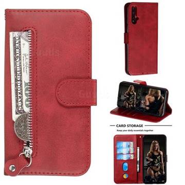 Retro Luxury Zipper Leather Phone Wallet Case for Huawei Nova 5 / Nova 5 Pro - Red