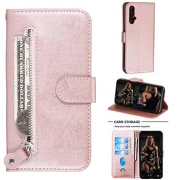 Retro Luxury Zipper Leather Phone Wallet Case for Huawei Nova 5 / Nova 5 Pro - Pink