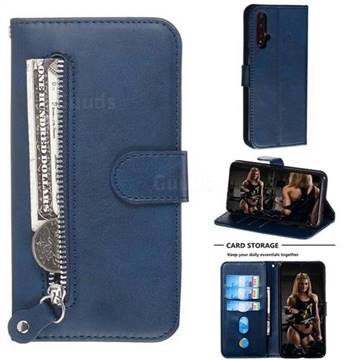 Retro Luxury Zipper Leather Phone Wallet Case for Huawei Nova 5 / Nova 5 Pro - Blue