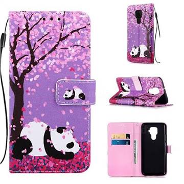 Cherry Blossom Panda Matte Leather Wallet Phone Case for Huawei Nova 5 / Nova 5 Pro