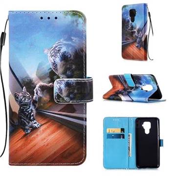 Mirror Cat Matte Leather Wallet Phone Case for Huawei Nova 5 / Nova 5 Pro