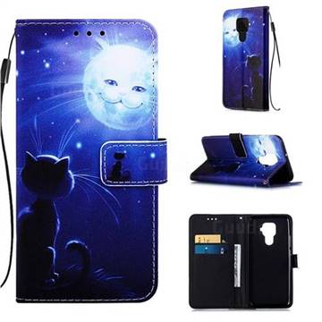 Cat and Moon Matte Leather Wallet Phone Case for Huawei Nova 5 / Nova 5 Pro