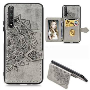 Mandala Flower Cloth Multifunction Stand Card Leather Phone Case for Huawei Nova 5 / Nova 5 Pro - Gray