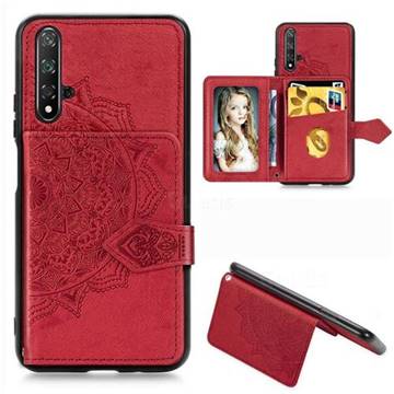 Mandala Flower Cloth Multifunction Stand Card Leather Phone Case for Huawei Nova 5 / Nova 5 Pro - Red
