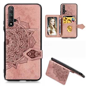 Mandala Flower Cloth Multifunction Stand Card Leather Phone Case for Huawei Nova 5 / Nova 5 Pro - Rose Gold