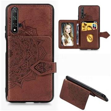 Mandala Flower Cloth Multifunction Stand Card Leather Phone Case for Huawei Nova 5 / Nova 5 Pro - Brown