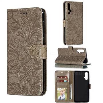 Intricate Embossing Lace Jasmine Flower Leather Wallet Case for Huawei Nova 5 / Nova 5 Pro - Gray