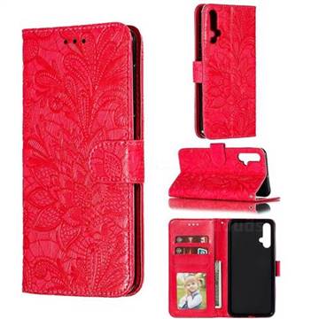 Intricate Embossing Lace Jasmine Flower Leather Wallet Case for Huawei Nova 5 / Nova 5 Pro - Red