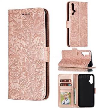 Intricate Embossing Lace Jasmine Flower Leather Wallet Case for Huawei Nova 5 / Nova 5 Pro - Rose Gold