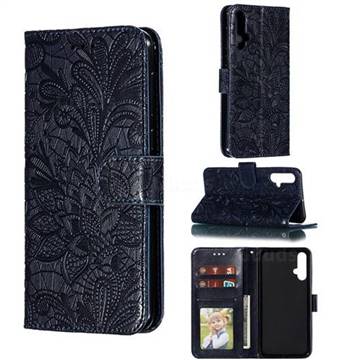 Intricate Embossing Lace Jasmine Flower Leather Wallet Case for Huawei Nova 5 / Nova 5 Pro - Dark Blue