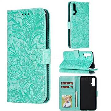 Intricate Embossing Lace Jasmine Flower Leather Wallet Case for Huawei Nova 5 / Nova 5 Pro - Green