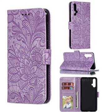 Intricate Embossing Lace Jasmine Flower Leather Wallet Case for Huawei Nova 5 / Nova 5 Pro - Purple