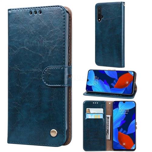Luxury Retro Oil Wax PU Leather Wallet Phone Case for Huawei Nova 5 / Nova 5 Pro - Sapphire