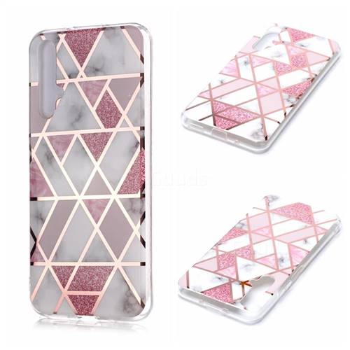 Pink Rhombus Galvanized Rose Gold Marble Phone Back Cover for Huawei nova 5T