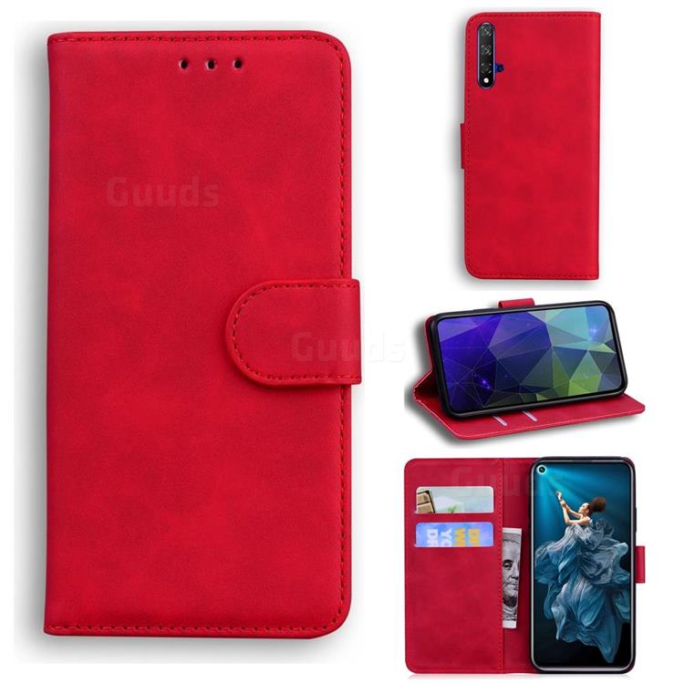 Retro Classic Skin Feel Leather Wallet Phone Case for Huawei nova 5T - Red