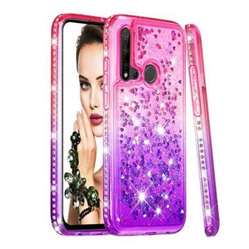 Diamond Frame Liquid Glitter Quicksand Sequins Phone Case for Huawei nova 5i - Pink Purple