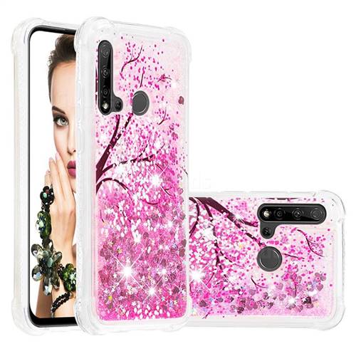 Pink Cherry Blossom Dynamic Liquid Glitter Sand Quicksand Star TPU Case for Huawei nova 5i