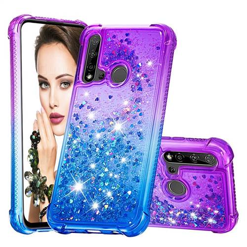 Rainbow Gradient Liquid Glitter Quicksand Sequins Phone Case for Huawei nova 5i - Purple Blue
