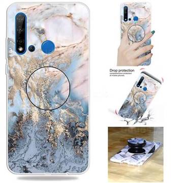 Golden Gray Marble Pop Stand Holder Varnish Phone Cover for Huawei nova 5i