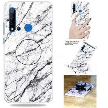 White Marble Pop Stand Holder Varnish Phone Cover for Huawei nova 5i
