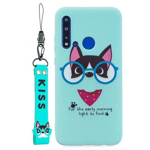 Green Glasses Dog Soft Kiss Candy Hand Strap Silicone Case for Huawei nova 5i