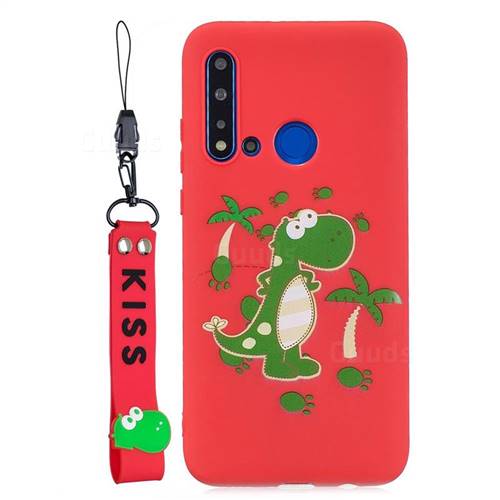 Red Dinosaur Soft Kiss Candy Hand Strap Silicone Case for Huawei nova 5i