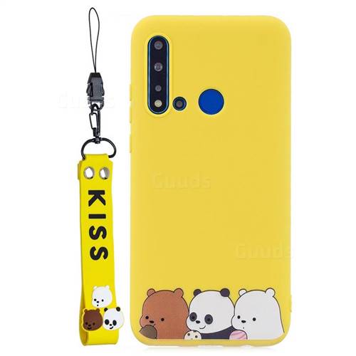 Yellow Bear Family Soft Kiss Candy Hand Strap Silicone Case for Huawei nova 5i