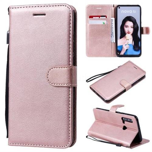 Retro Greek Classic Smooth PU Leather Wallet Phone Case for Huawei nova 5i - Rose Gold