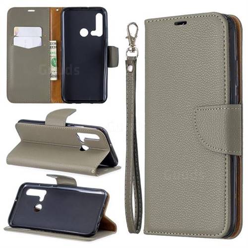 Classic Luxury Litchi Leather Phone Wallet Case for Huawei nova 5i - Gray