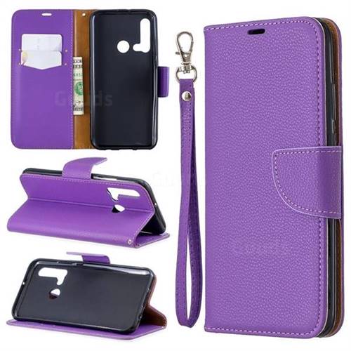 Classic Luxury Litchi Leather Phone Wallet Case for Huawei nova 5i - Purple