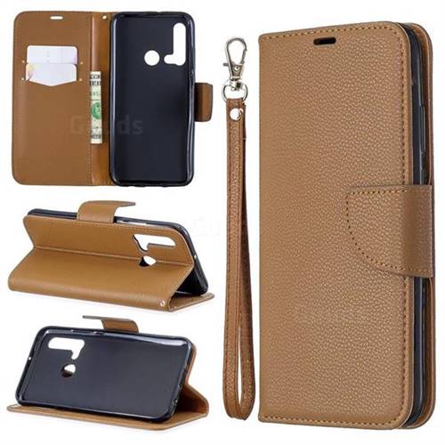 Classic Luxury Litchi Leather Phone Wallet Case for Huawei nova 5i - Brown