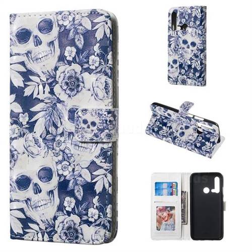 Skull Flower 3D Painted Leather Phone Wallet Case for Huawei nova 5i