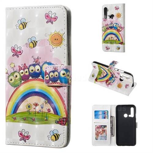 Rainbow Owl Family 3D Painted Leather Phone Wallet Case for Huawei nova 5i