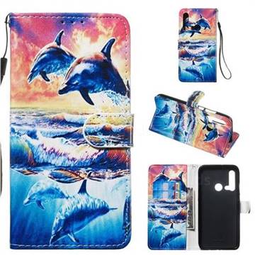 Couple Dolphin Smooth Leather Phone Wallet Case for Huawei nova 5i