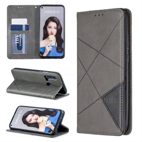 Prismatic Slim Magnetic Sucking Stitching Wallet Flip Cover for Huawei nova 5i - Gray