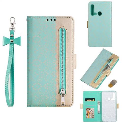 Luxury Lace Zipper Stitching Leather Phone Wallet Case for Huawei nova 5i - Green