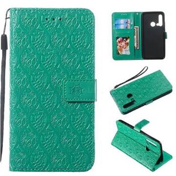 Intricate Embossing Rattan Flower Leather Wallet Case for Huawei nova 5i - Green