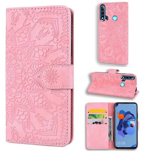 Retro Embossing Mandala Flower Leather Wallet Case for Huawei nova 5i - Pink