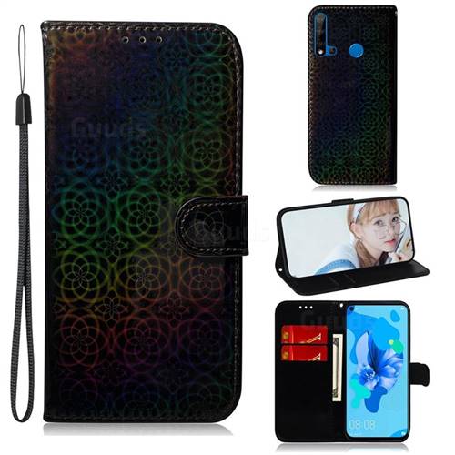 Laser Circle Shining Leather Wallet Phone Case for Huawei nova 5i - Black