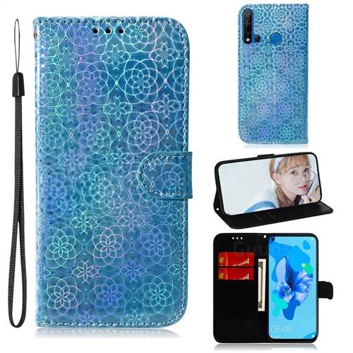 Laser Circle Shining Leather Wallet Phone Case for Huawei nova 5i - Blue