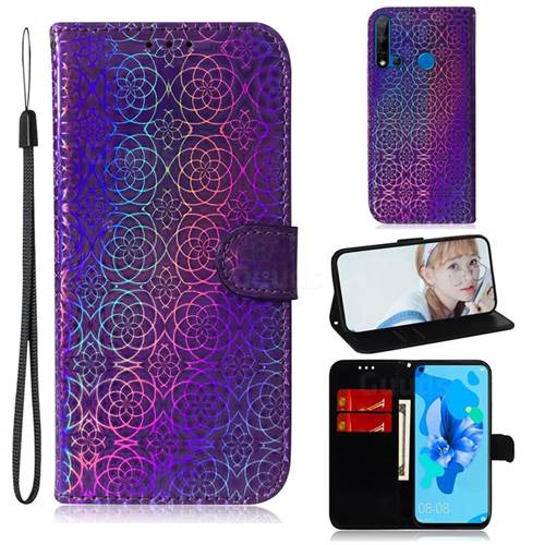 Laser Circle Shining Leather Wallet Phone Case for Huawei nova 5i - Purple