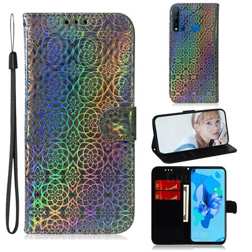 Laser Circle Shining Leather Wallet Phone Case for Huawei nova 5i - Silver