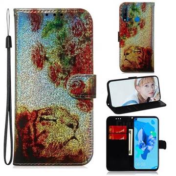 Tiger Rose Laser Shining Leather Wallet Phone Case for Huawei nova 5i