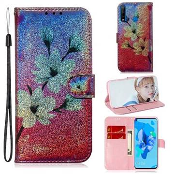 Magnolia Laser Shining Leather Wallet Phone Case for Huawei nova 5i
