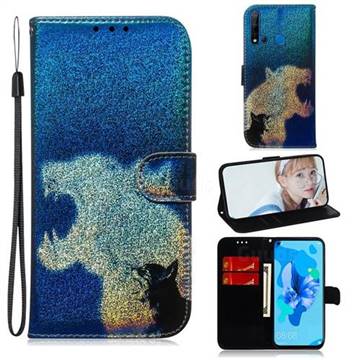 Cat and Leopard Laser Shining Leather Wallet Phone Case for Huawei nova 5i