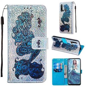 Mermaid Seahorse Sequins Painted Leather Wallet Case for Huawei nova 5i