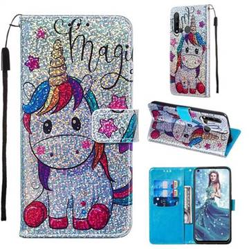 Star Unicorn Sequins Painted Leather Wallet Case for Huawei nova 5i