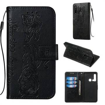 Embossing Tiger and Cat Leather Wallet Case for Huawei nova 5i - Black