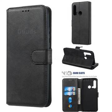 Retro Calf Matte Leather Wallet Phone Case for Huawei nova 5i - Black